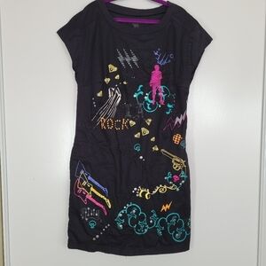 MNG Rare Graphic Rock n Roll‎ Dancer Guitar Embroidered Studded Mini Dress XS